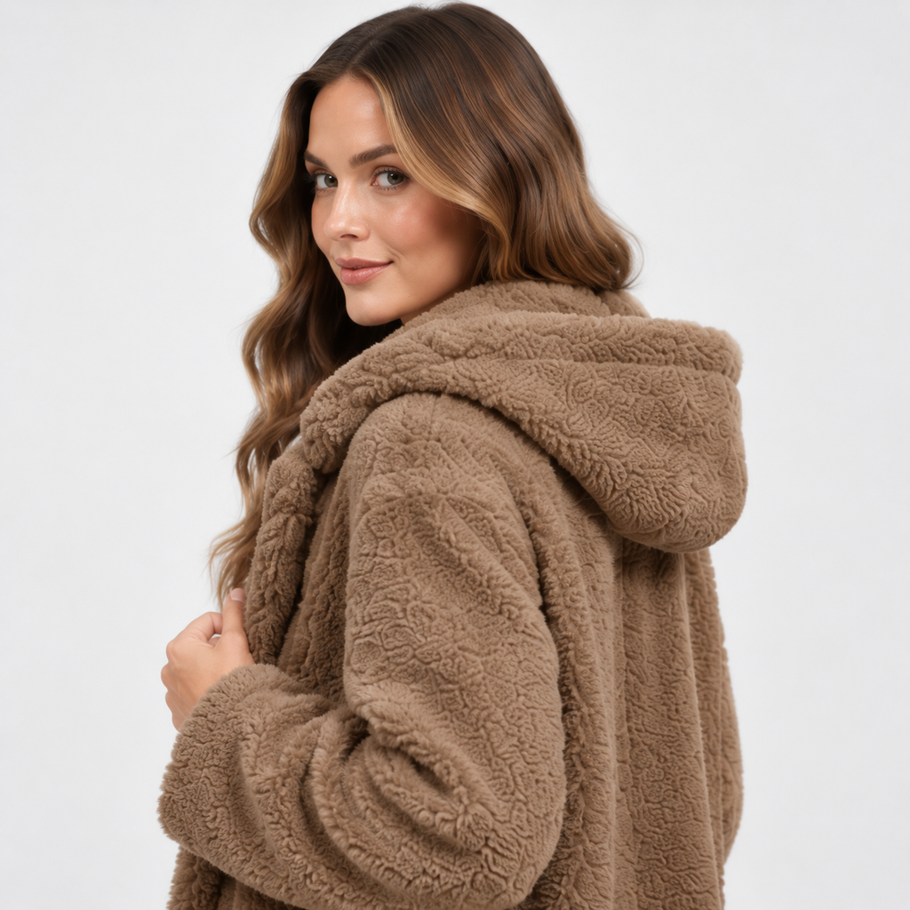 NAJAS | Women’s Teddy Coat Faux Fleece Hooded Long Winter Outerwear