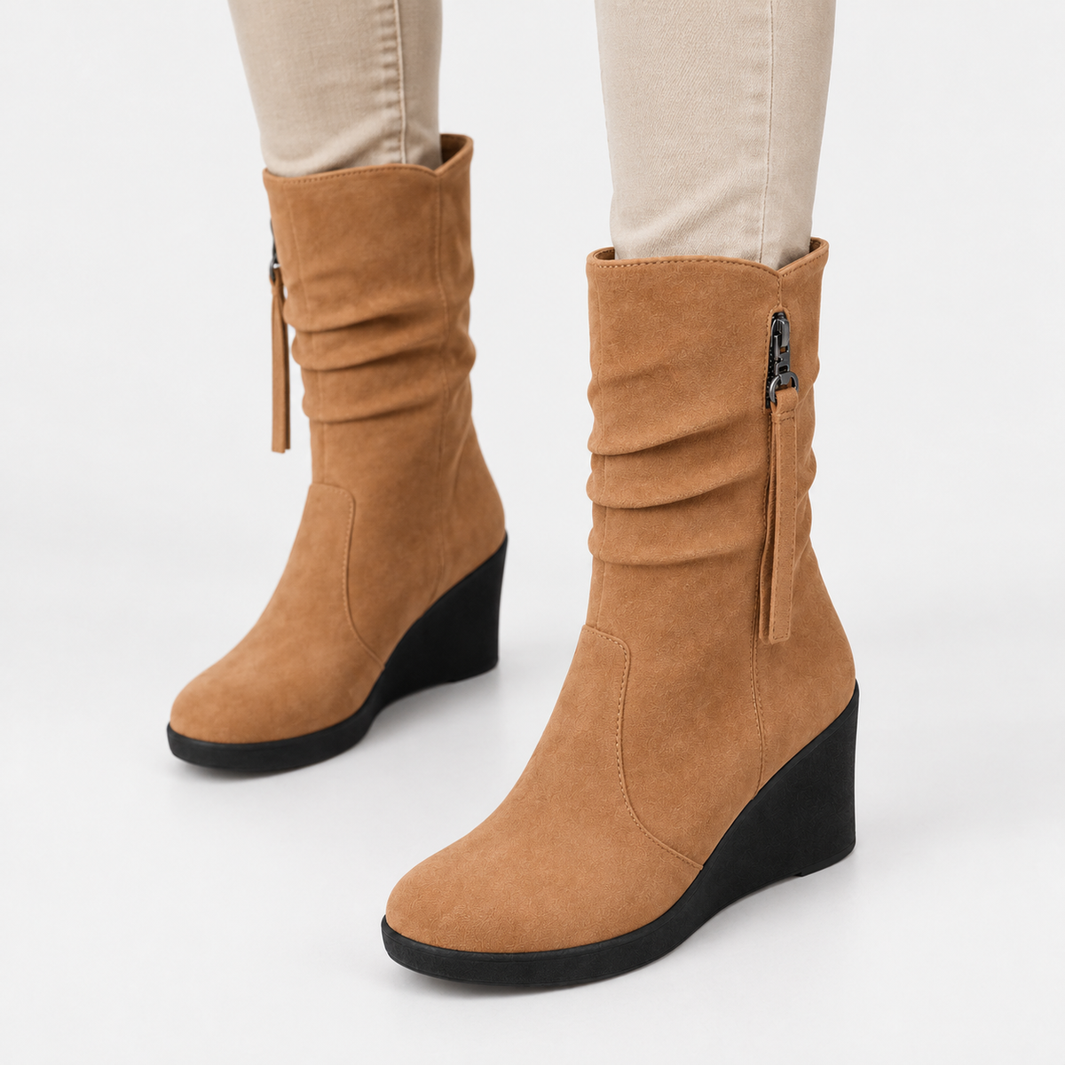 NAJAS | Women’s Suede Chelsea Boots Wedge Heel Waterproof Platform Shoes