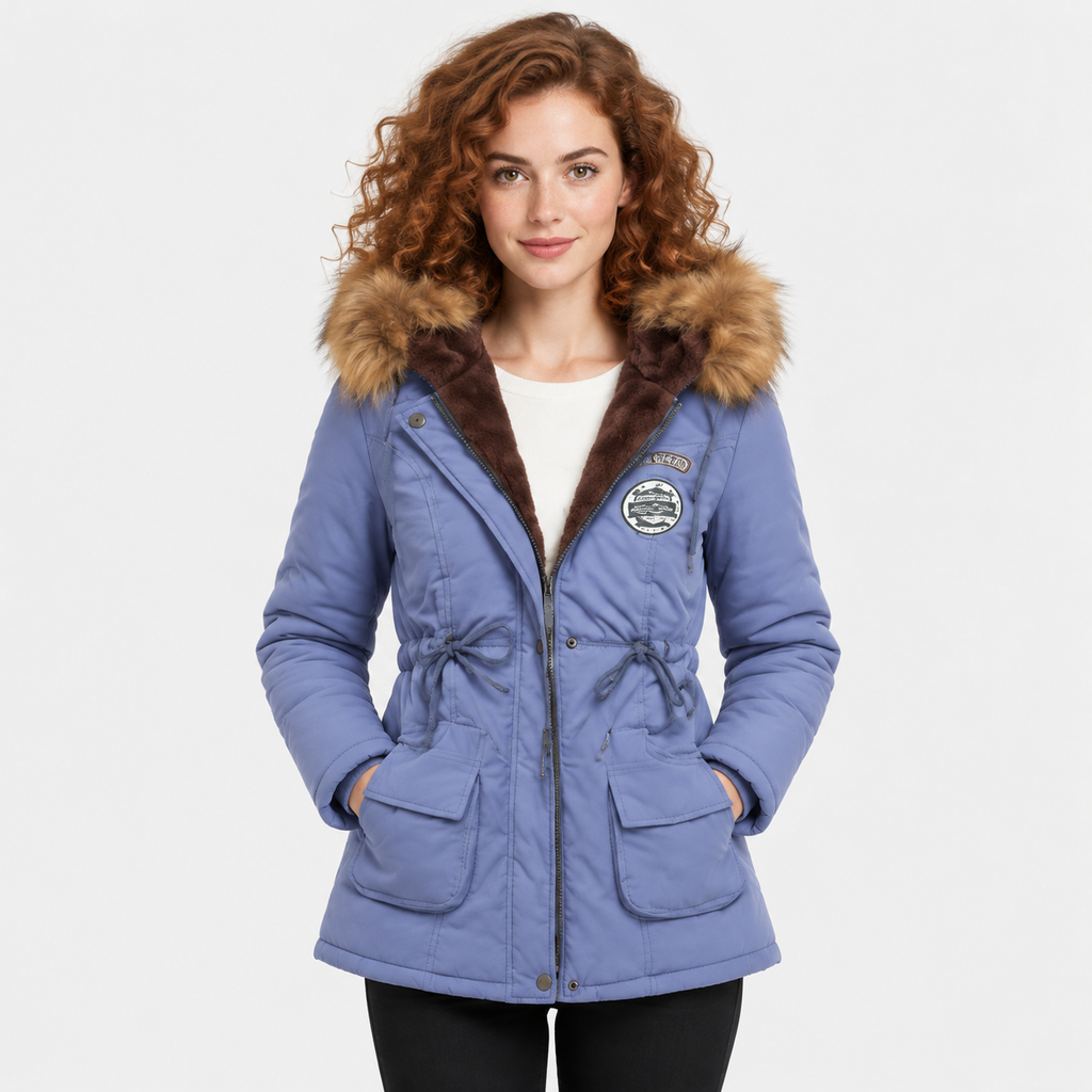NAJAS | Women's Cotton Parka Jacket Fur Collar Hooded Winter Coat