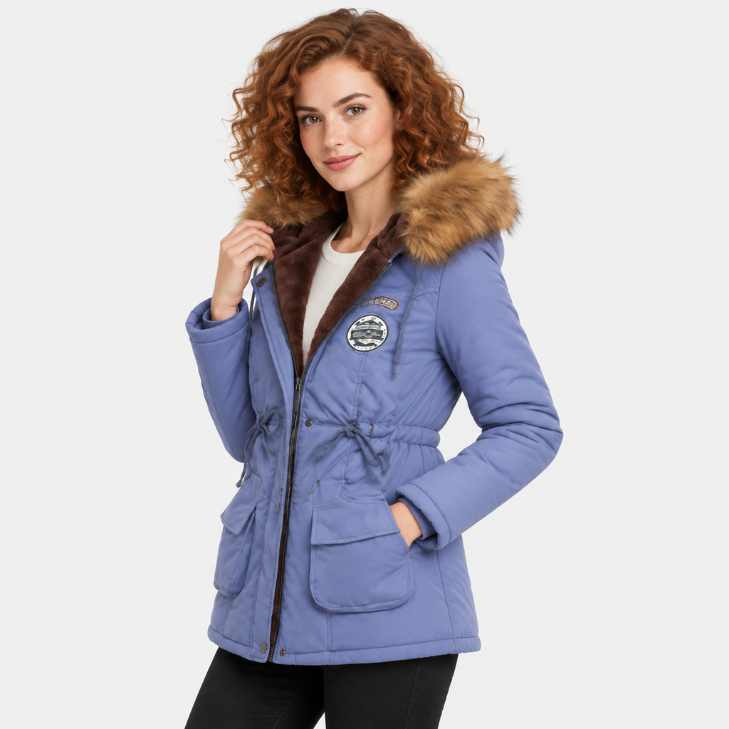 NAJAS | Women's Cotton Parka Jacket Fur Collar Hooded Winter Coat