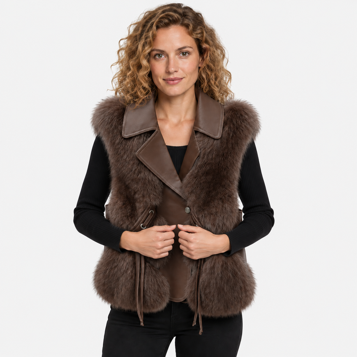 NAJAS | Women’s Plush Vest Jacket Patchwork Style Warm Fashion Coat