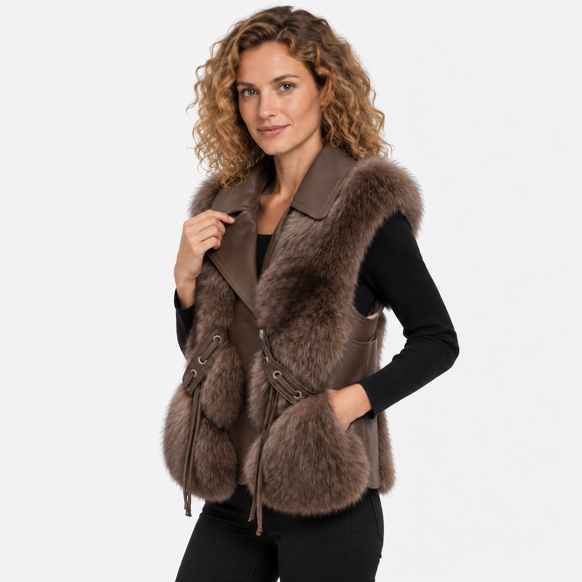 NAJAS | Women’s Plush Vest Jacket Patchwork Style Warm Fashion Coat