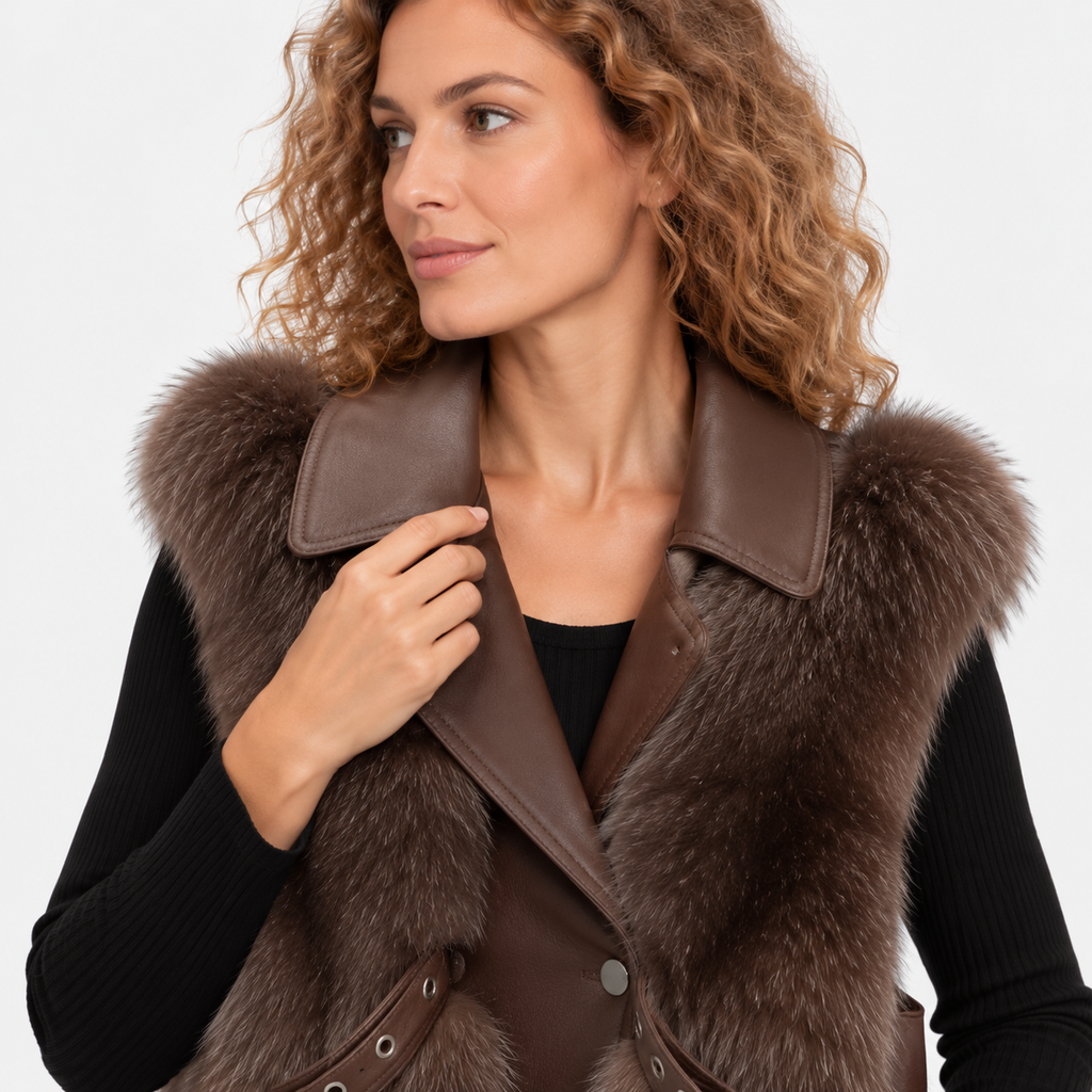 NAJAS | Women’s Plush Vest Jacket Patchwork Style Warm Fashion Coat