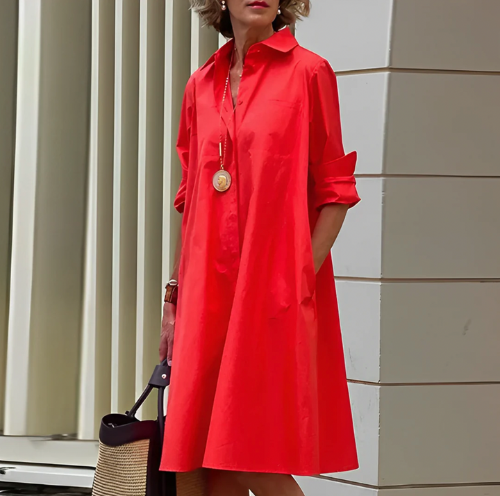 Classic Elegance Flowy Button Shirt Dress for Women