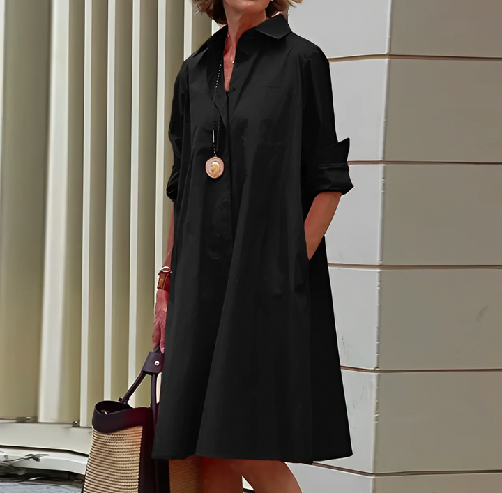 Classic Elegance Flowy Button Shirt Dress for Women