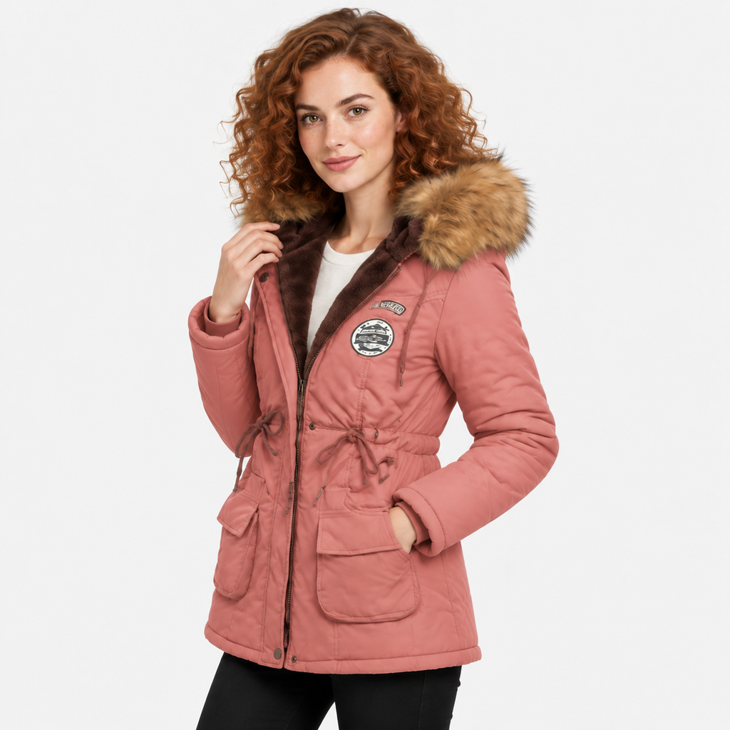NAJAS | Women's Cotton Parka Jacket Fur Collar Hooded Winter Coat
