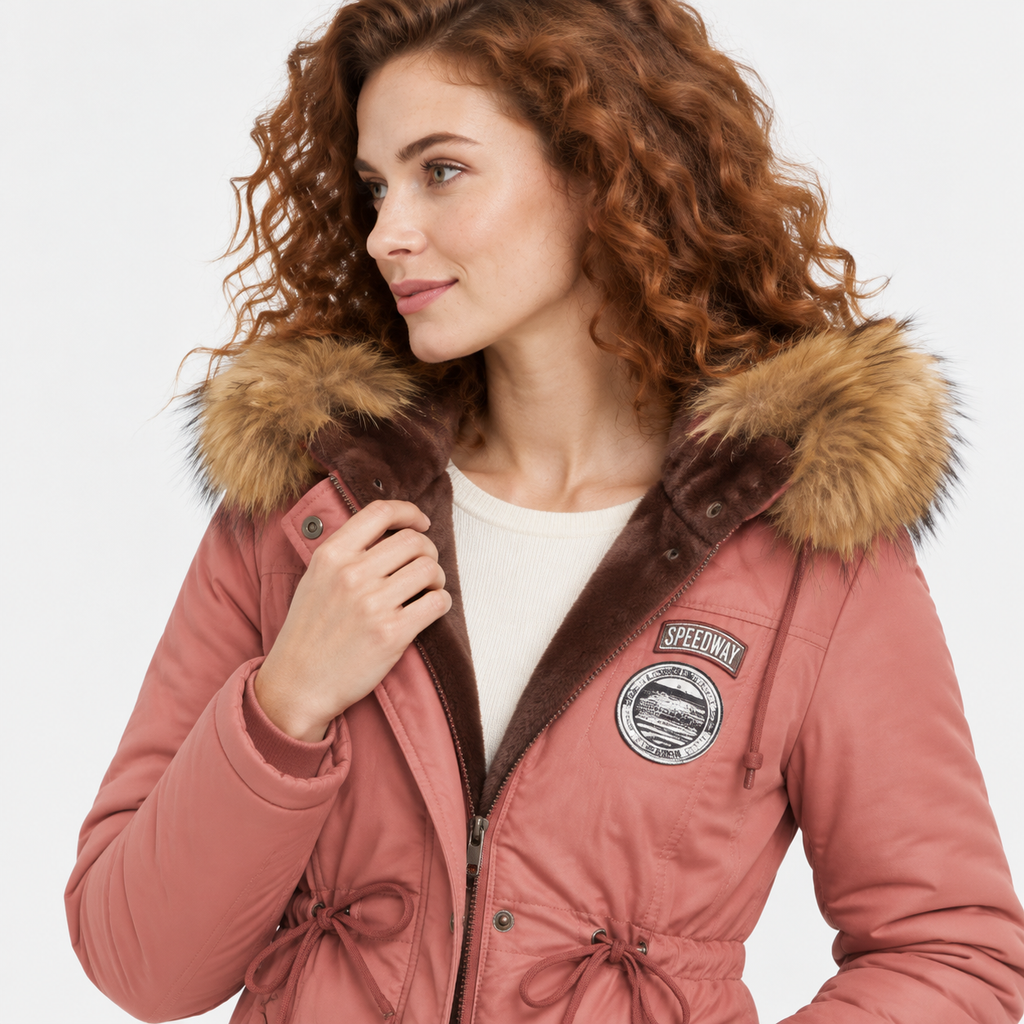 NAJAS | Women's Cotton Parka Jacket Fur Collar Hooded Winter Coat