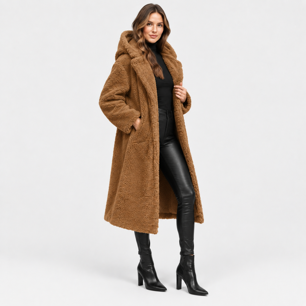 NAJAS | Women’s Teddy Coat Faux Fleece Hooded Long Winter Outerwear