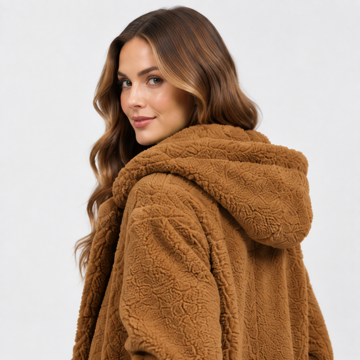 NAJAS | Women’s Teddy Coat Faux Fleece Hooded Long Winter Outerwear