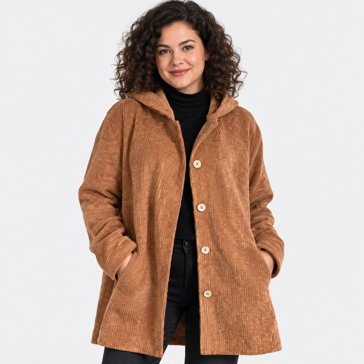 NAJAS | Women’s Corduroy Jacket Hooded Warm Pocket Fall Winter Coat