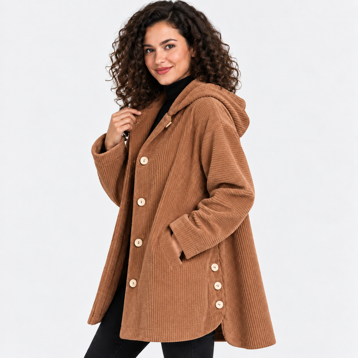 NAJAS | Women’s Corduroy Jacket Hooded Warm Pocket Fall Winter Coat