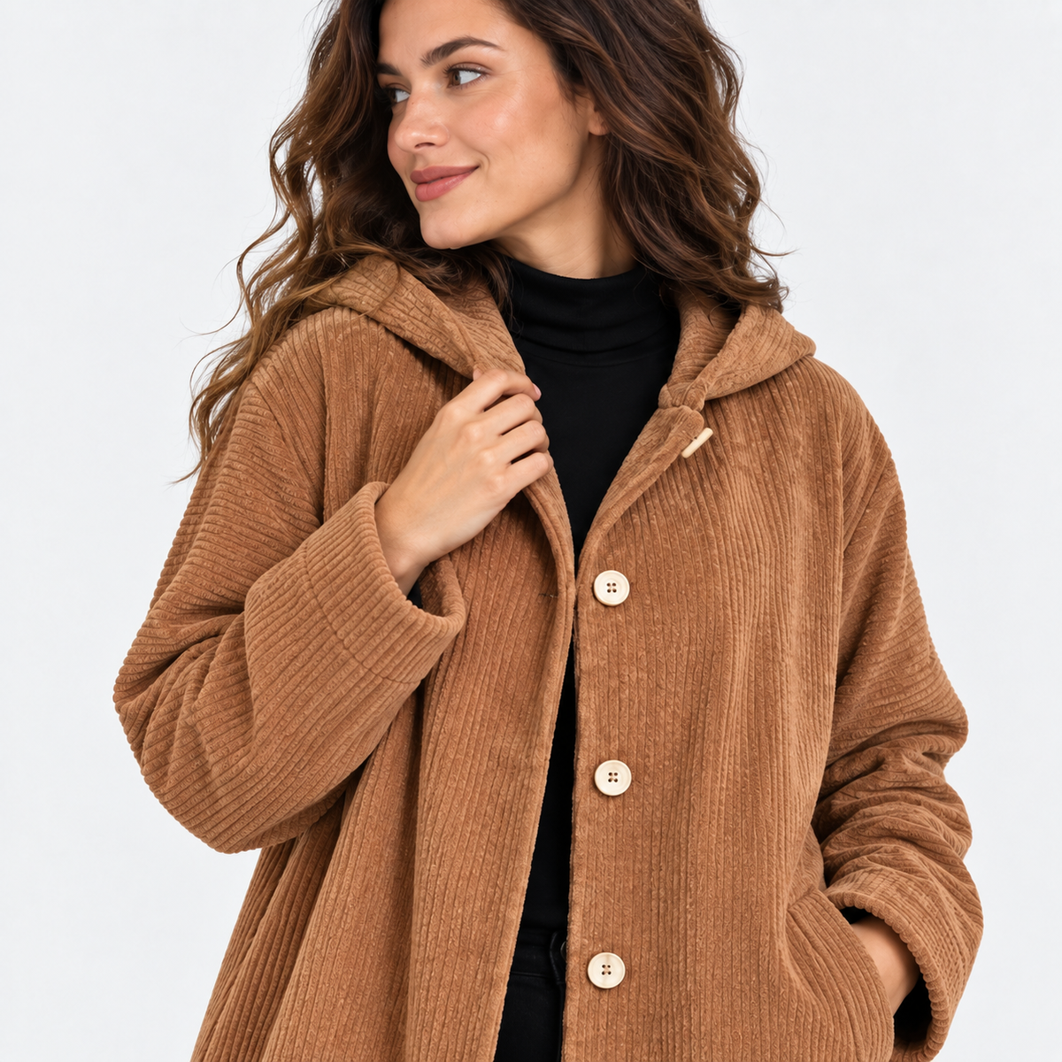 NAJAS | Women’s Corduroy Jacket Hooded Warm Pocket Fall Winter Coat