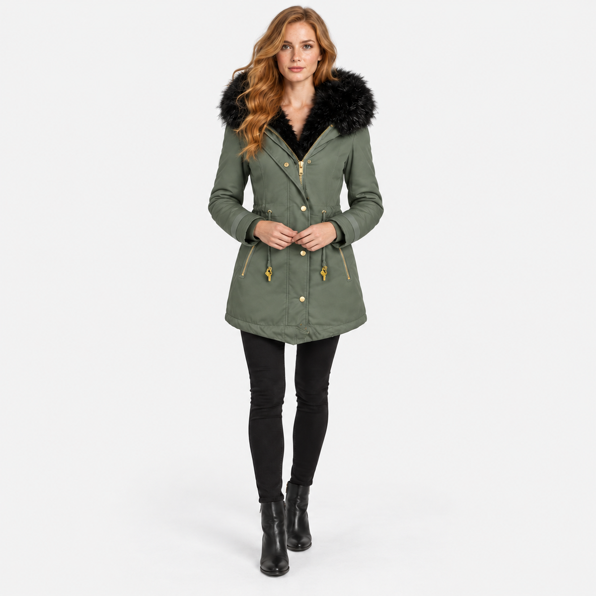 NAJAS | Women’s Faux Fur Collar Coat Polyester Thick Winter Outerwear