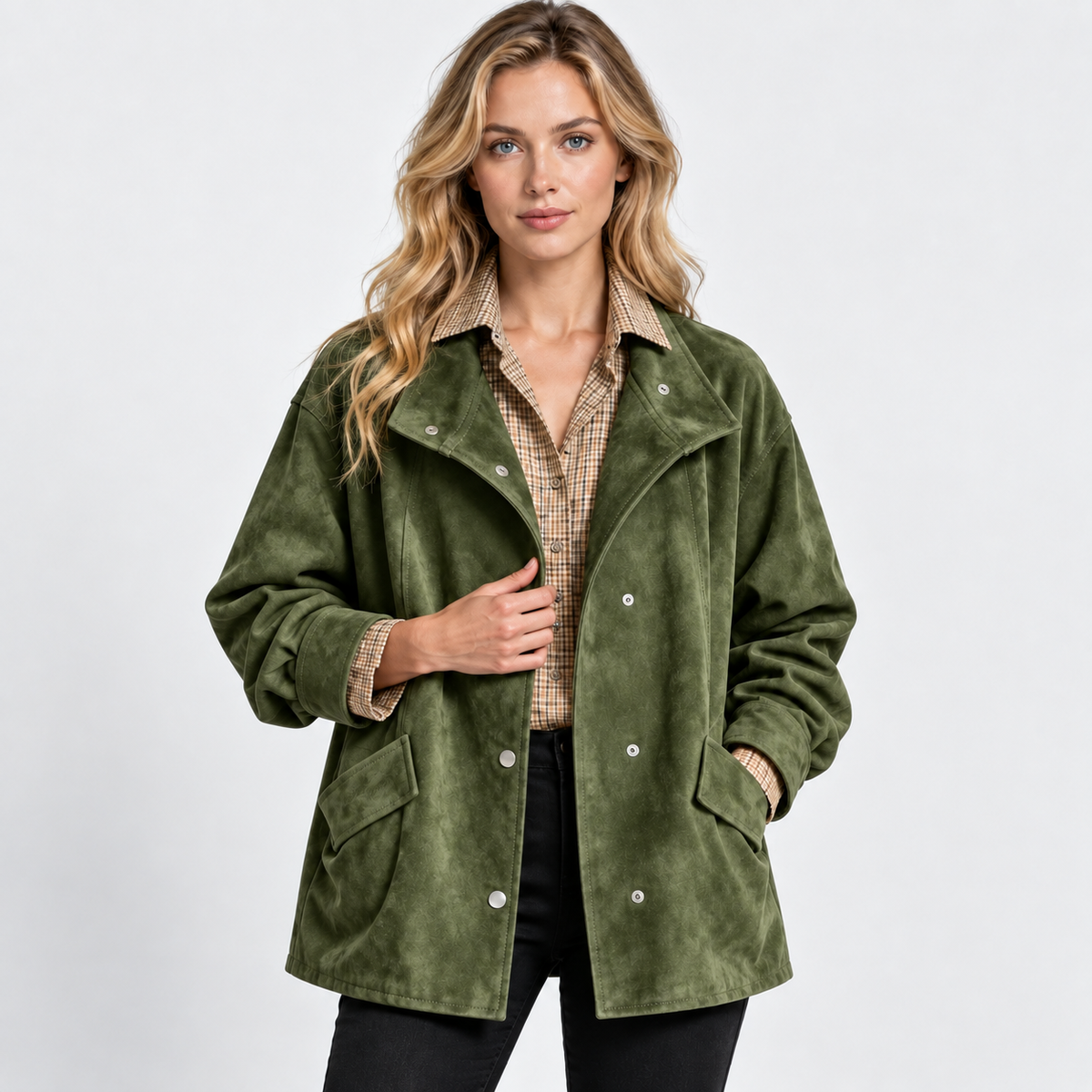 NAJAS | Women’s Suede Velvet Coat Mid Length Elegant Casual Outerwear