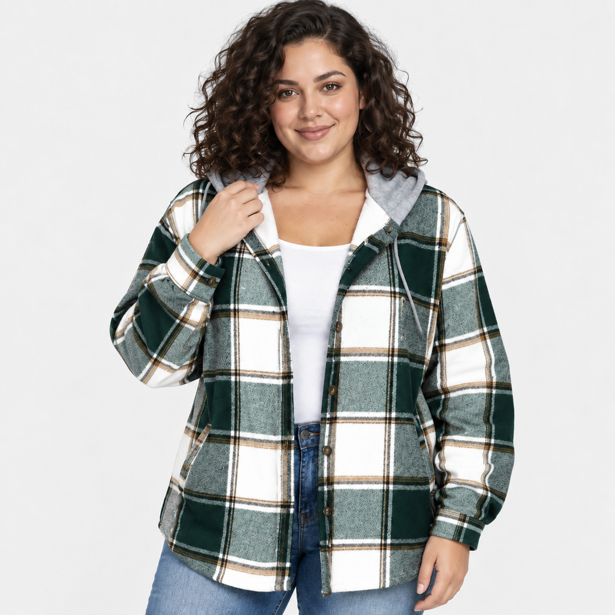 NAJAS | Women’s Plaid Shacket Hooded Button Up Fall Casual Jacket