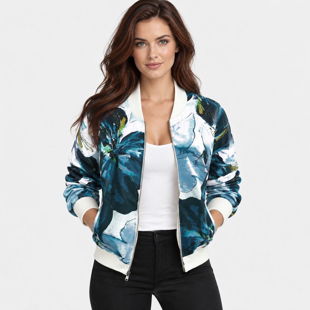 NAJAS | Women’s Floral Jacket Zipper Long Sleeve Commuter Coat