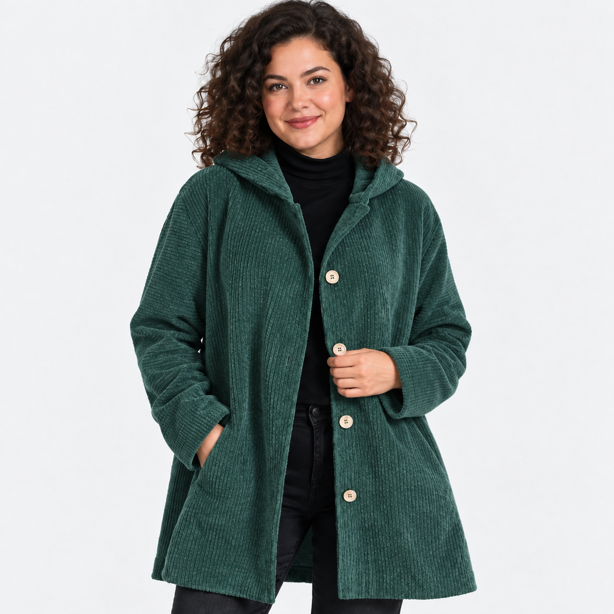 NAJAS | Women’s Corduroy Jacket Hooded Warm Pocket Fall Winter Coat