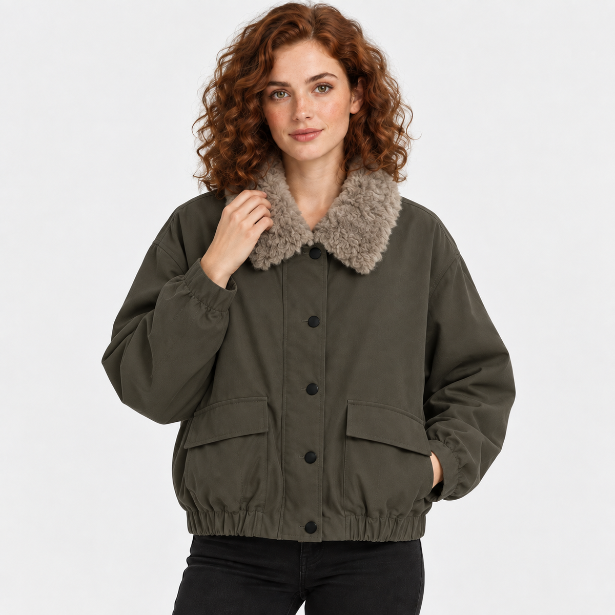 NAJAS | Women’s Fur Collar Jacket Vintage Winter Warm Short Outerwear