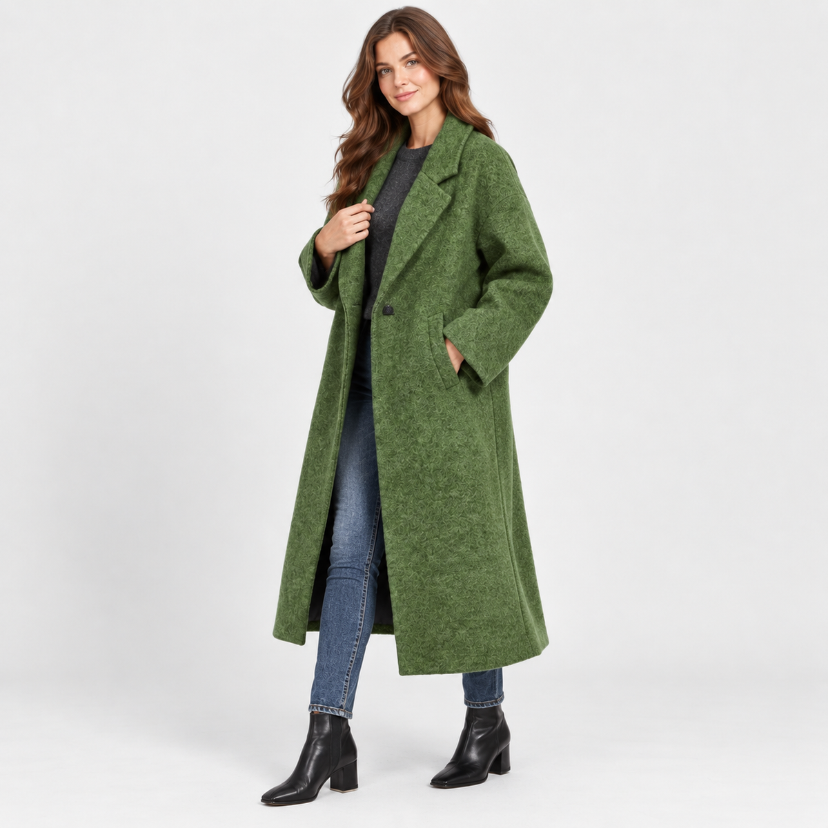 NAJAS | Women’s Long Wool Style Overcoat Lapel Winter Coat