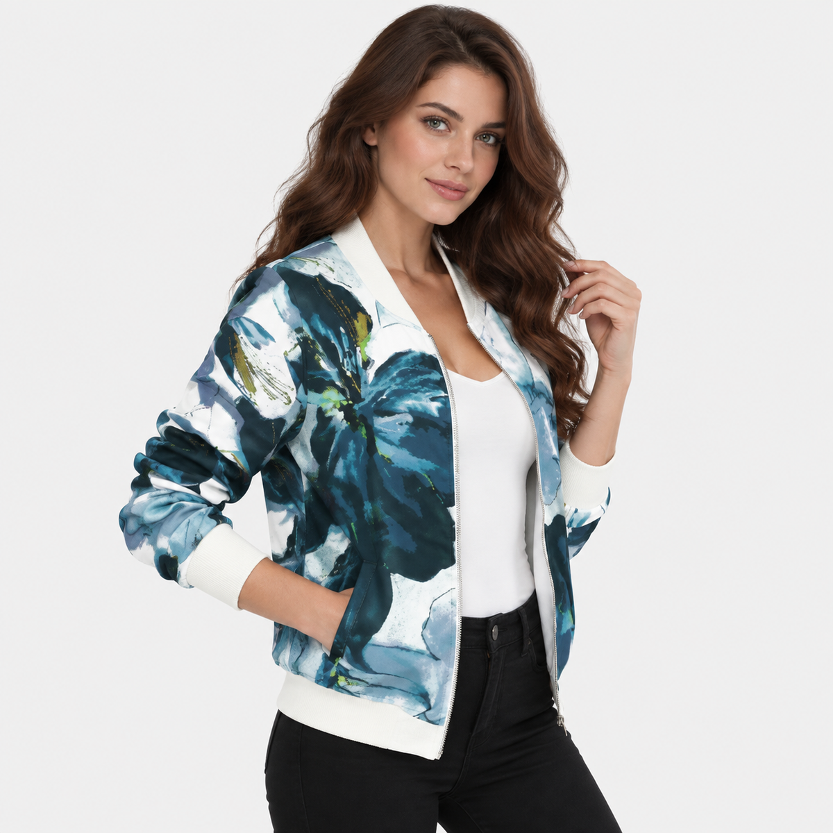 NAJAS | Women’s Floral Jacket Zipper Long Sleeve Commuter Coat