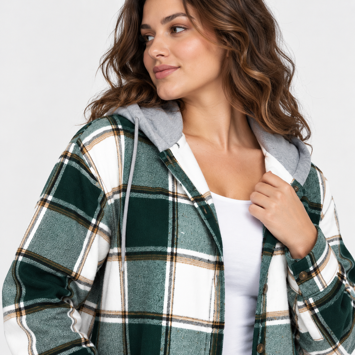 NAJAS | Women’s Plaid Shacket Hooded Button Up Fall Casual Jacket