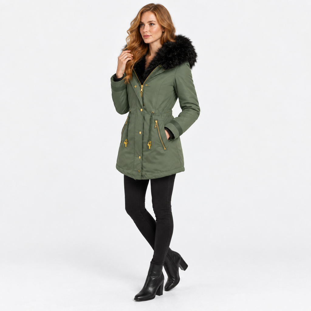 NAJAS | Women’s Faux Fur Collar Coat Polyester Thick Winter Outerwear
