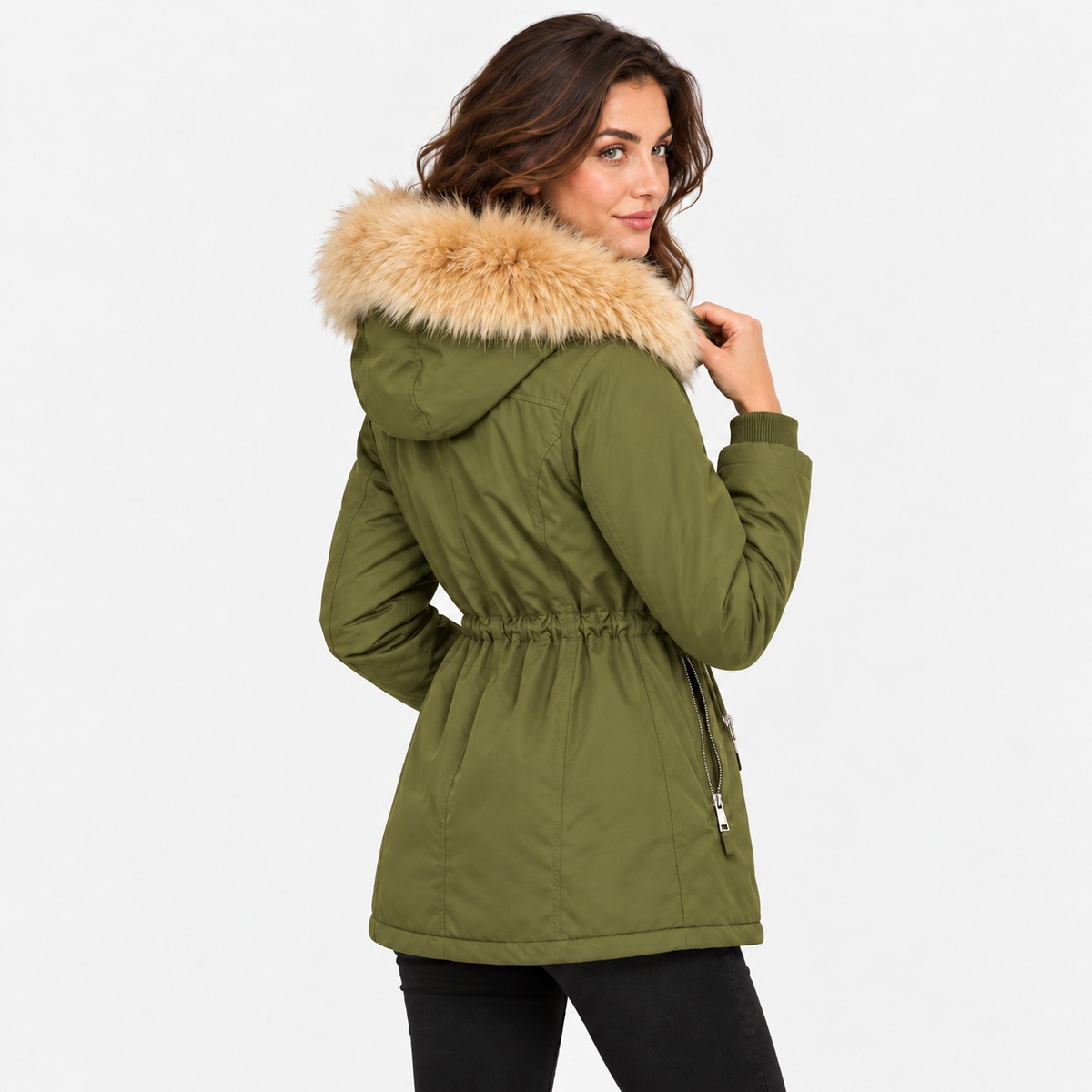 NAJAS | Women's Long Winter Coat with Detachable Hood and Faux Fur Collar