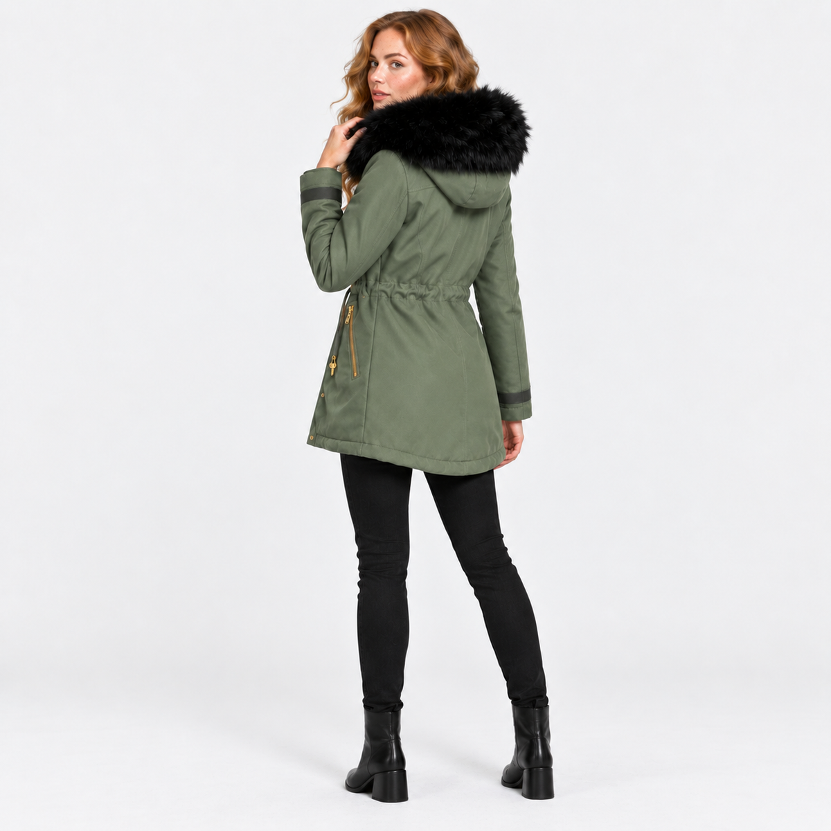 NAJAS | Women’s Faux Fur Collar Coat Polyester Thick Winter Outerwear