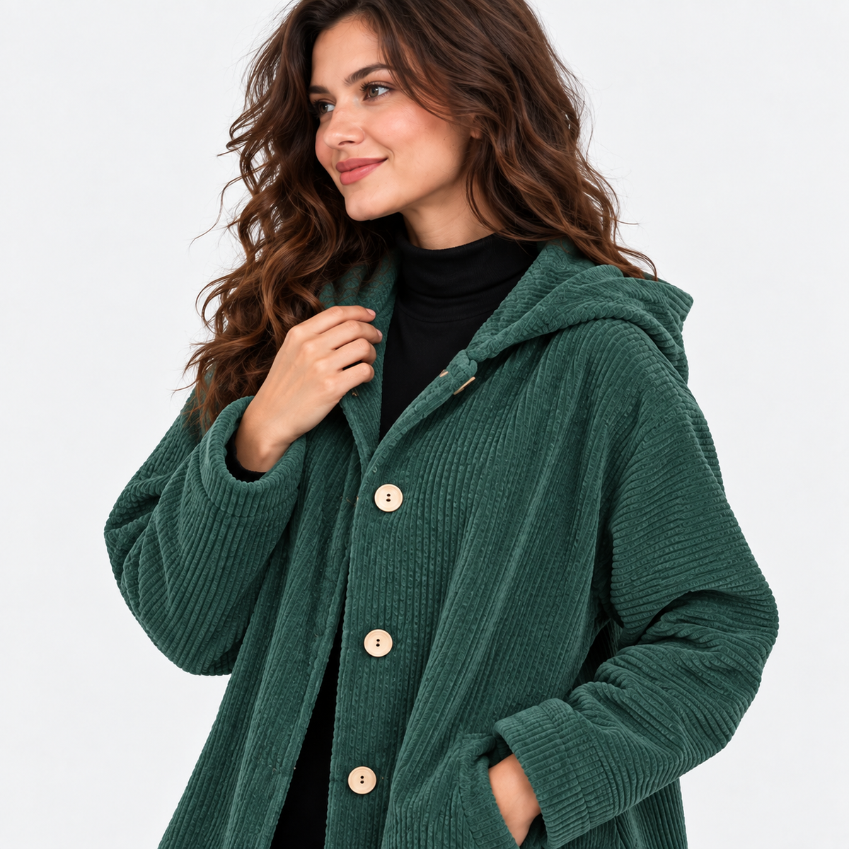NAJAS | Women’s Corduroy Jacket Hooded Warm Pocket Fall Winter Coat