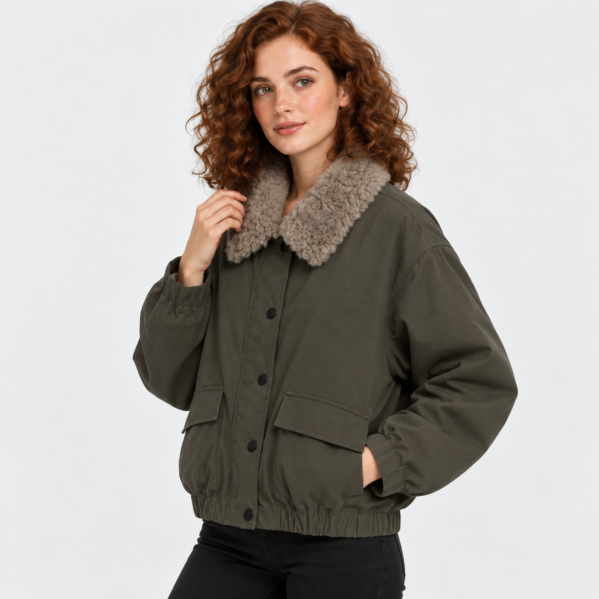 NAJAS | Women’s Fur Collar Jacket Vintage Winter Warm Short Outerwear