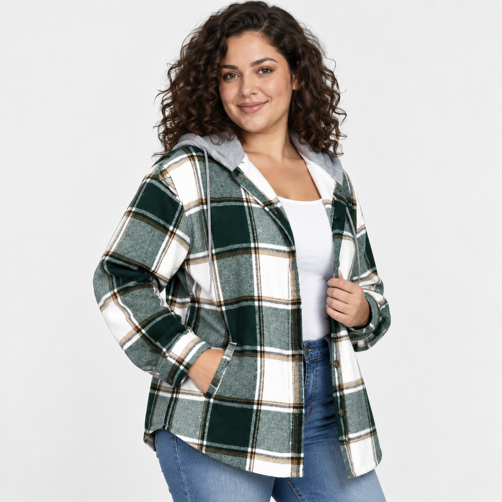 NAJAS | Women’s Plaid Shacket Hooded Button Up Fall Casual Jacket