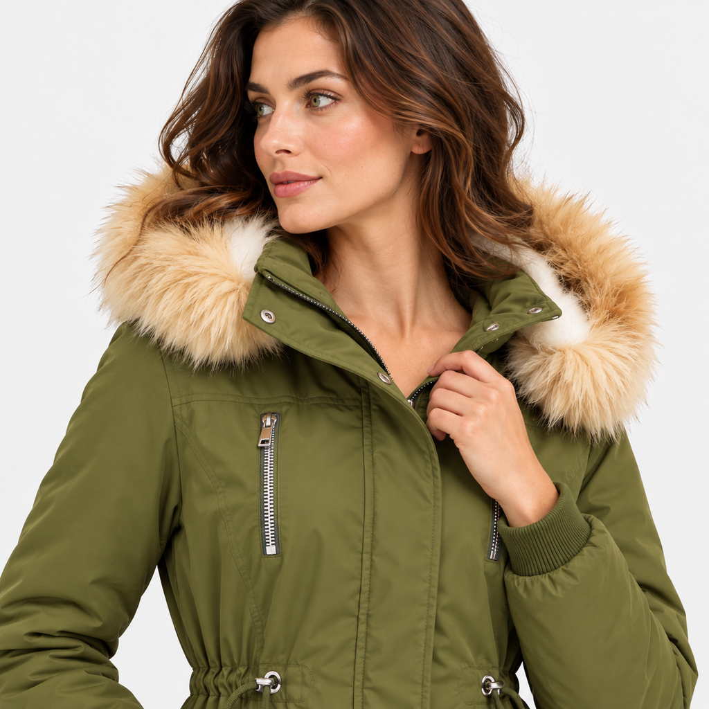 NAJAS | Women's Long Winter Coat with Detachable Hood and Faux Fur Collar