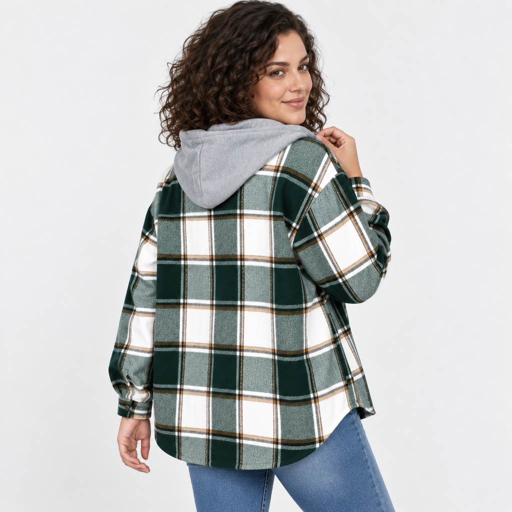 NAJAS | Women’s Plaid Shacket Hooded Button Up Fall Casual Jacket