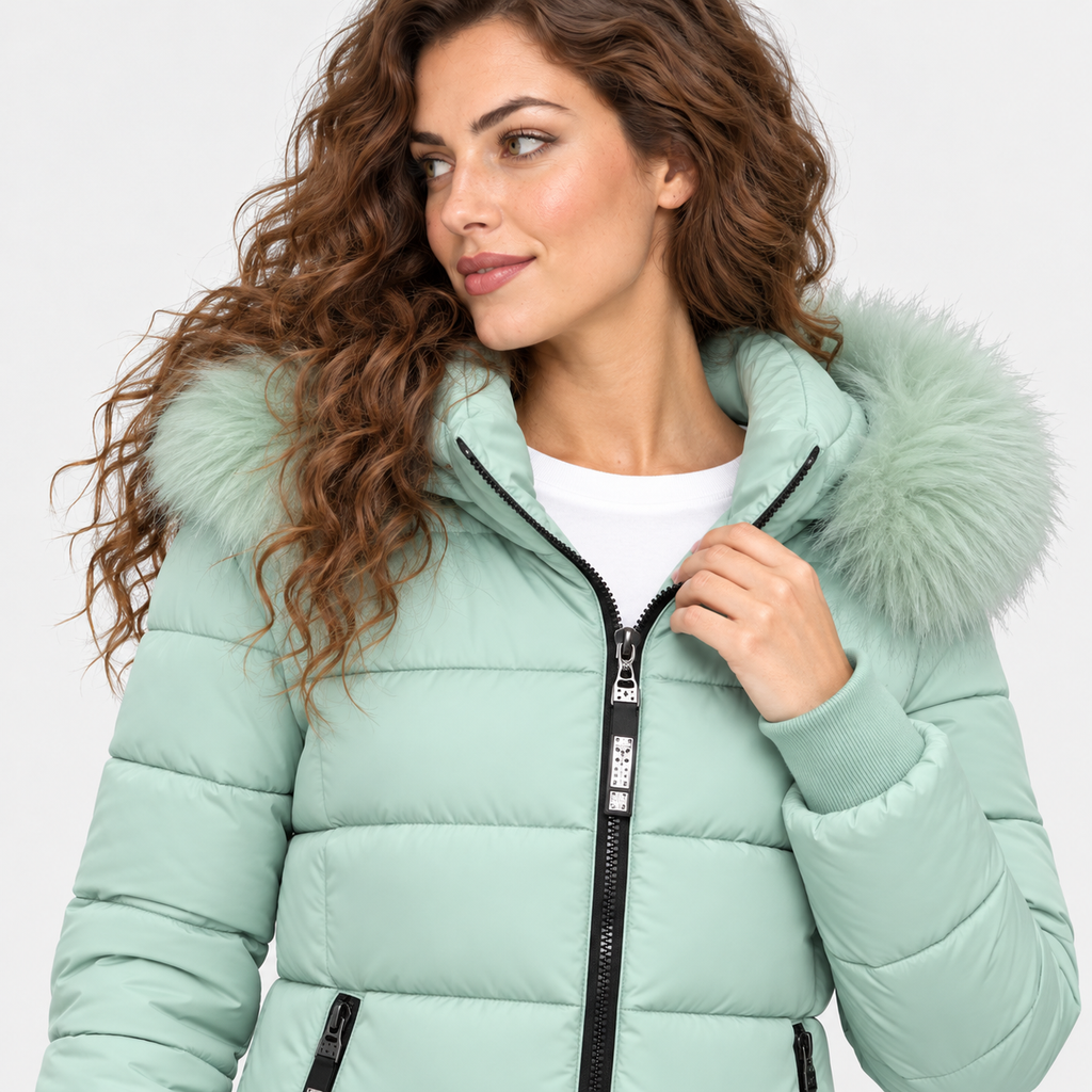 NAJAS | Women's Plus Size Padded Winter Coat with Fur Collar