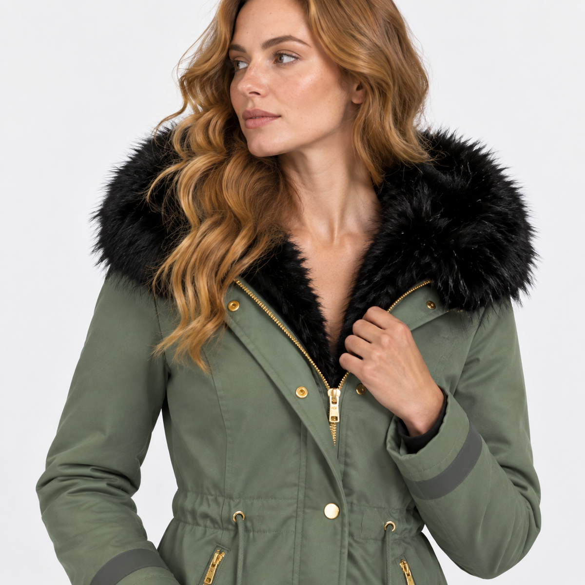 NAJAS | Women’s Faux Fur Collar Coat Polyester Thick Winter Outerwear