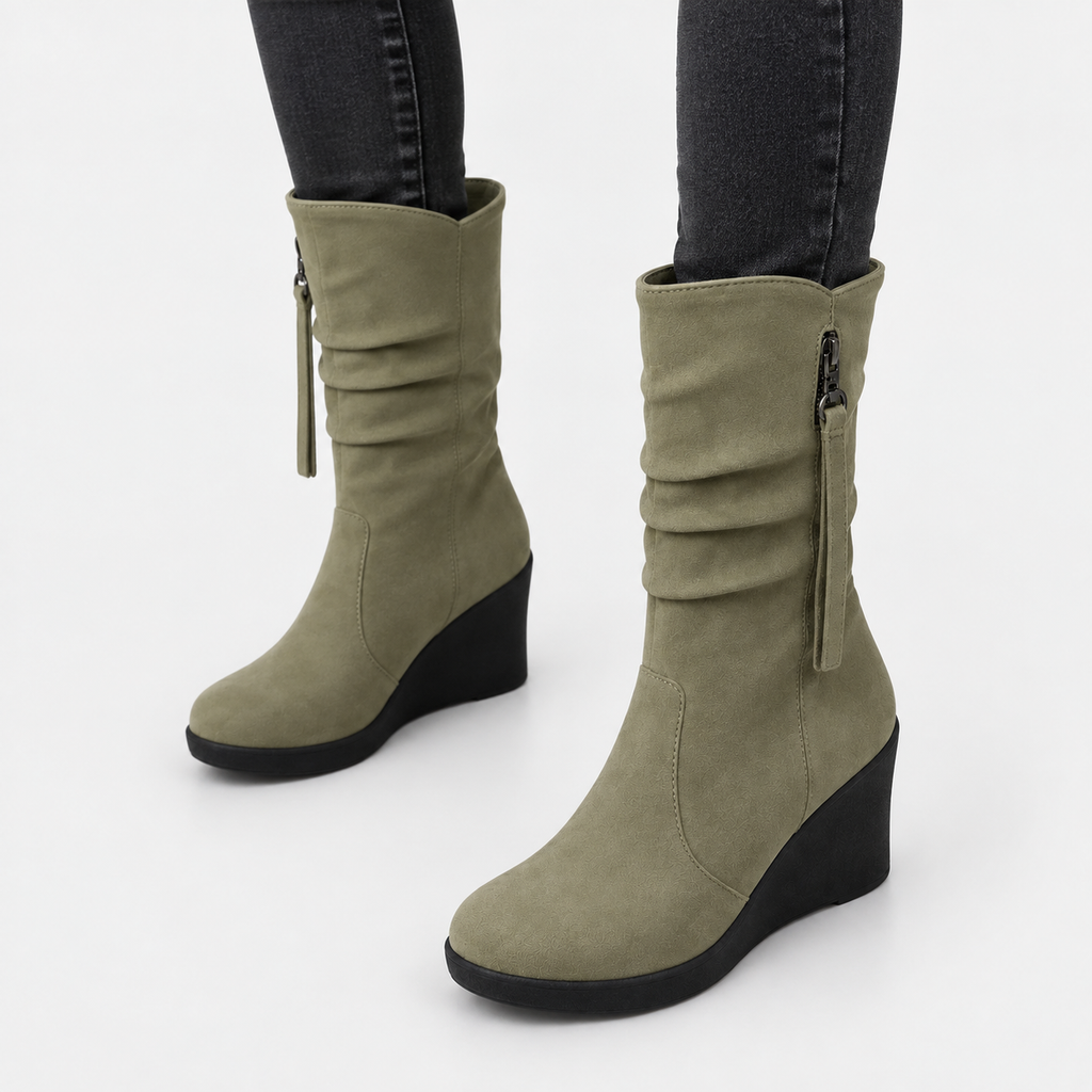 NAJAS | Women’s Suede Chelsea Boots Wedge Heel Waterproof Platform Shoes