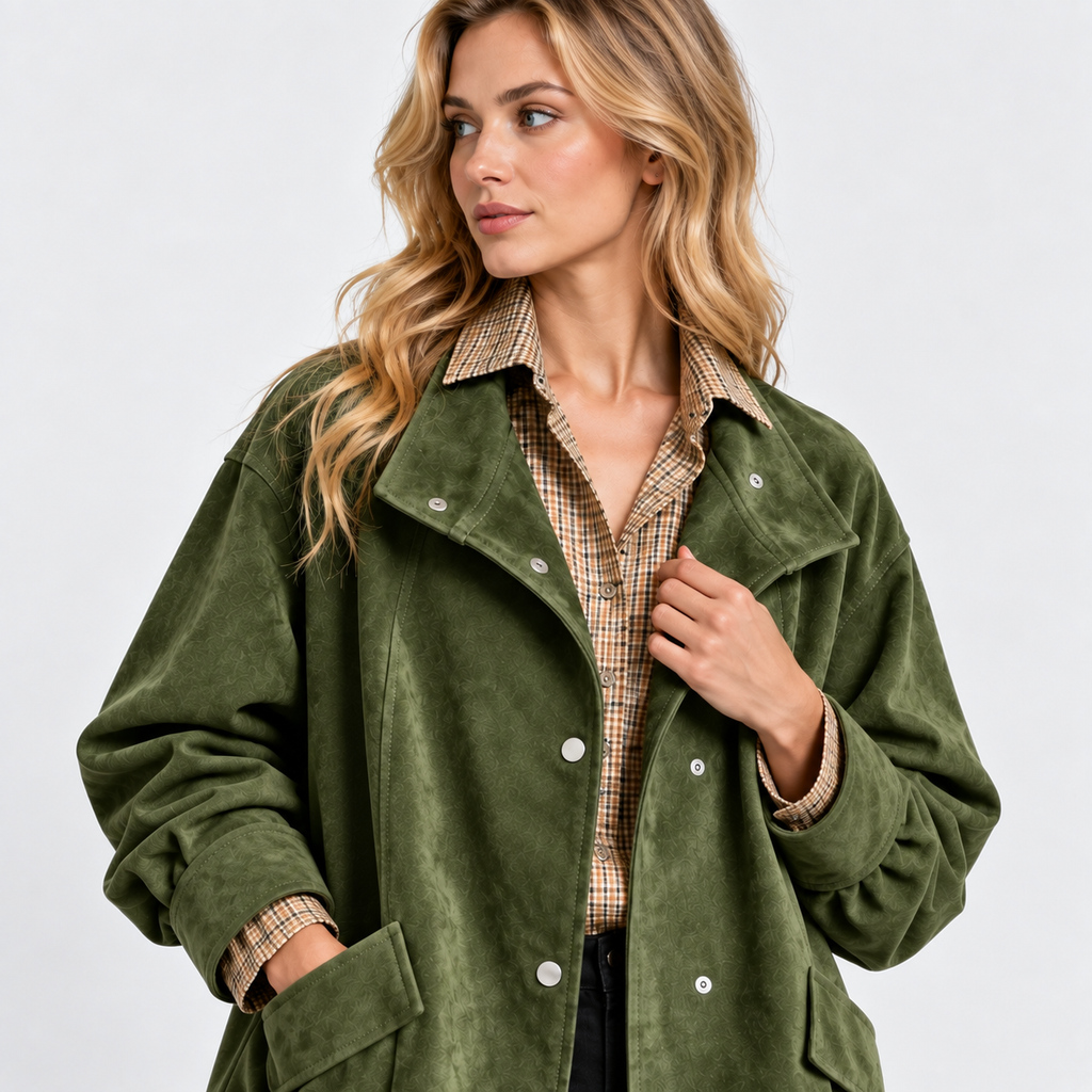 NAJAS | Women’s Suede Velvet Coat Mid Length Elegant Casual Outerwear