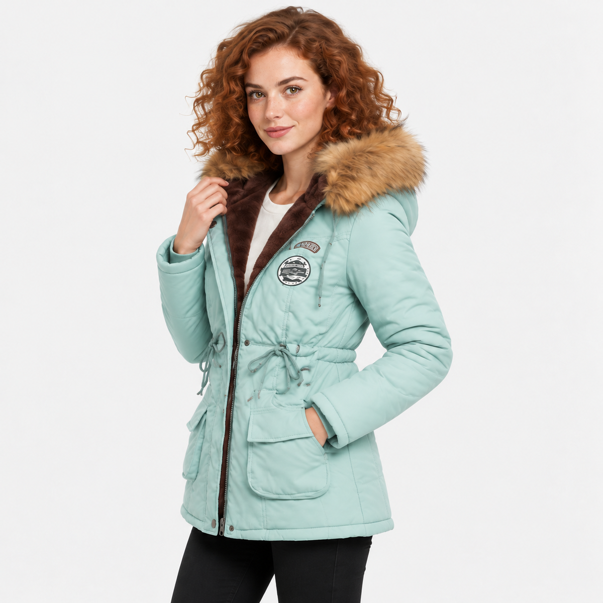 NAJAS | Women's Cotton Parka Jacket Fur Collar Hooded Winter Coat