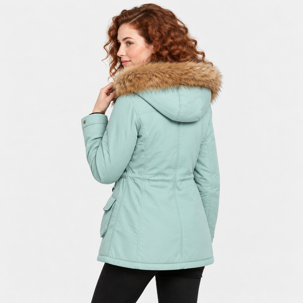 NAJAS | Women's Cotton Parka Jacket Fur Collar Hooded Winter Coat