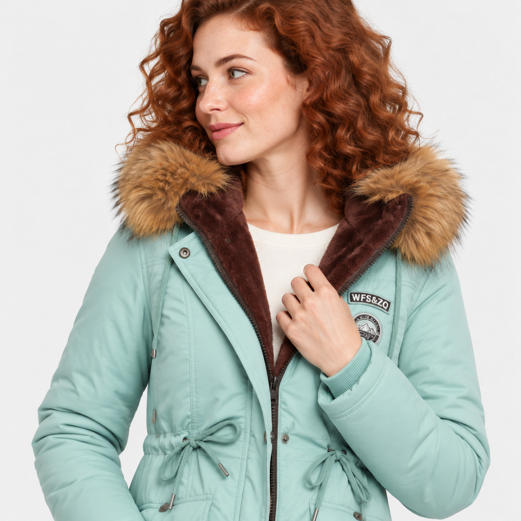 NAJAS | Women's Cotton Parka Jacket Fur Collar Hooded Winter Coat