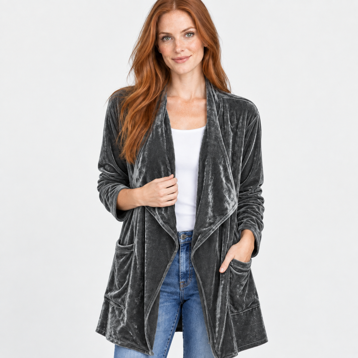 NAJAS | Women’s Long Velvet Overcoat Evening Casual Style Wear