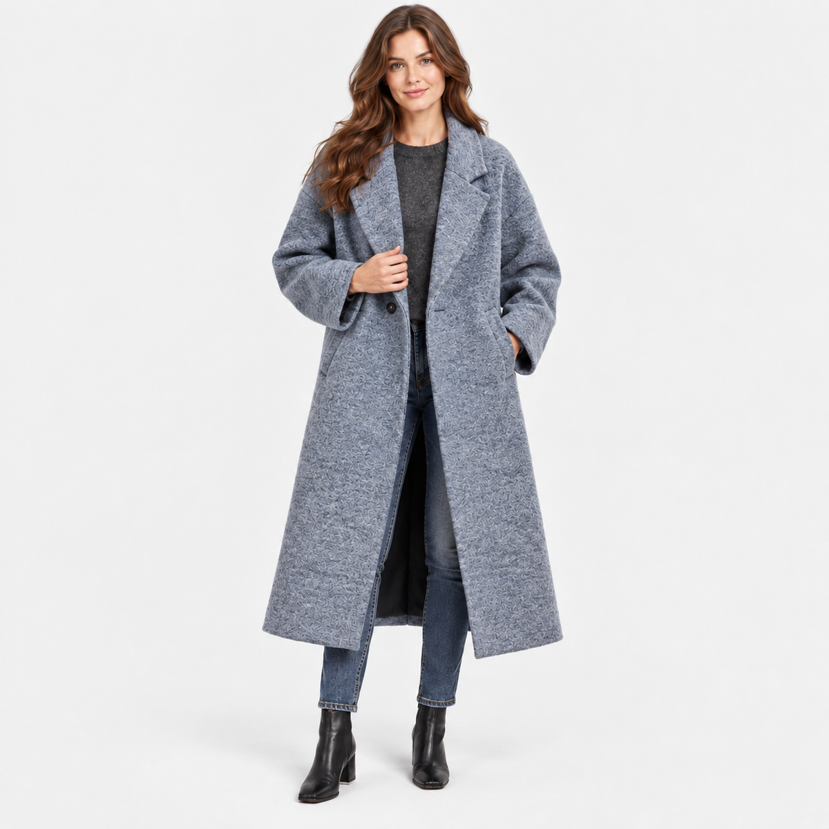 NAJAS | Women’s Long Wool Style Overcoat Lapel Winter Coat
