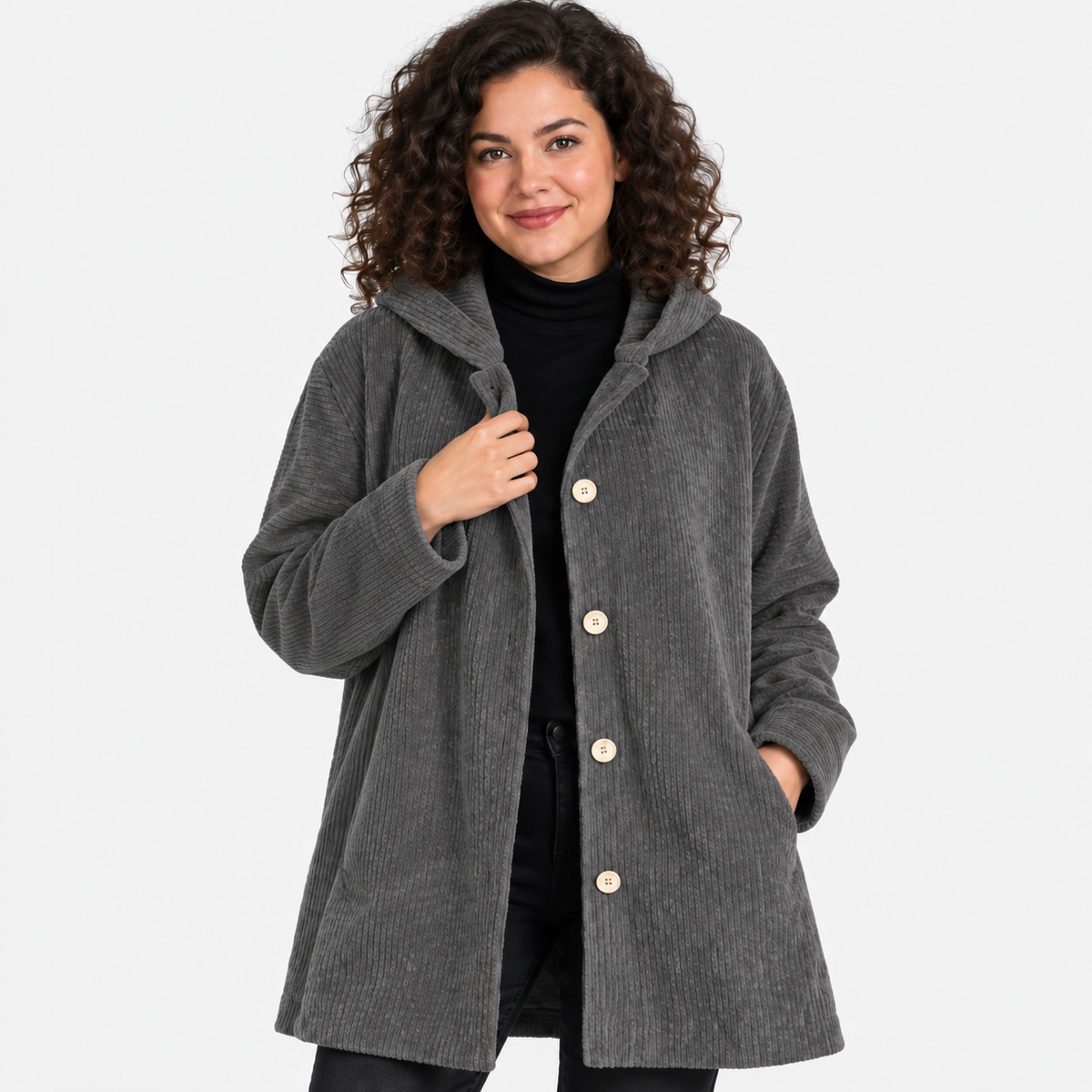 NAJAS | Women’s Corduroy Jacket Hooded Warm Pocket Fall Winter Coat