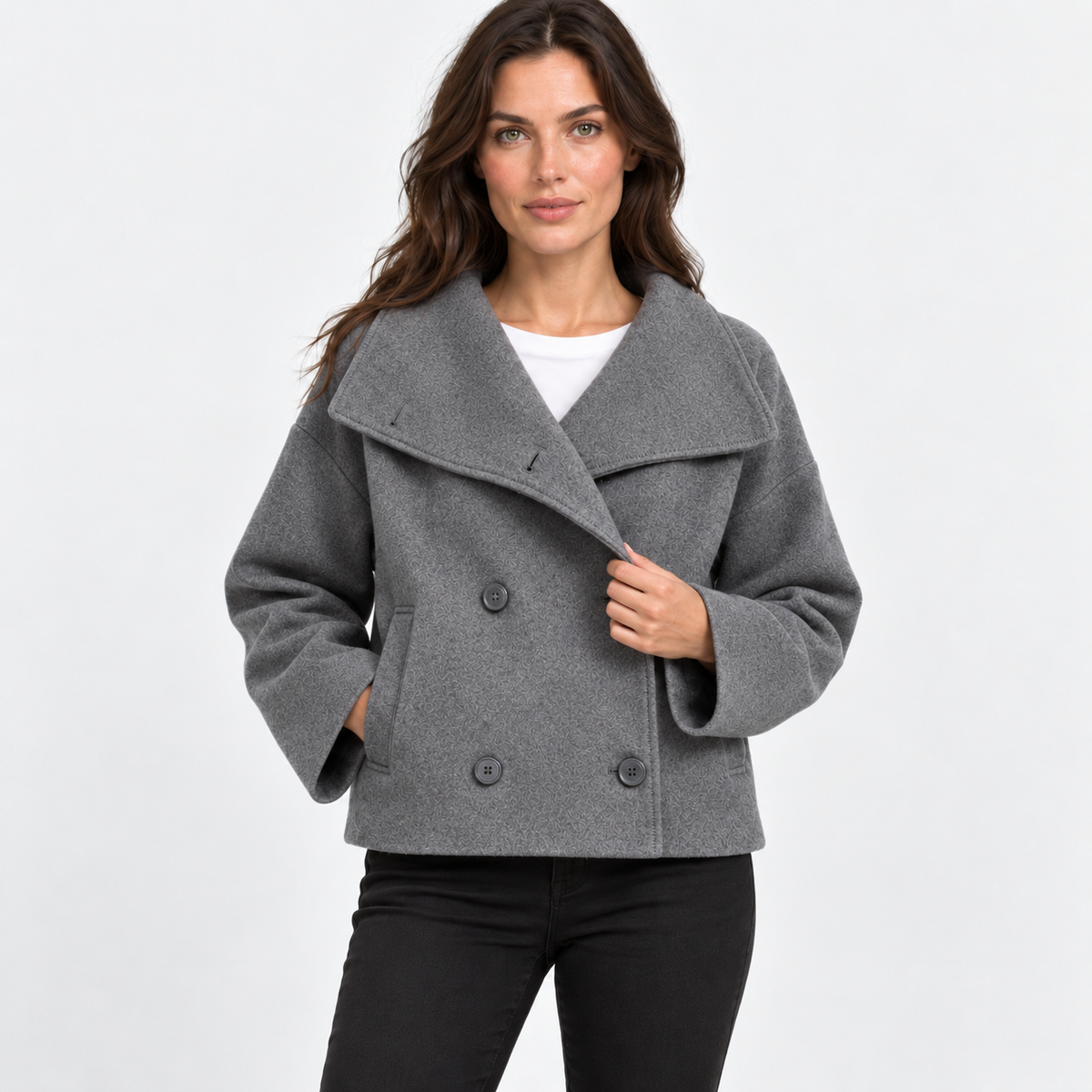NAJAS | Women’s Double Breasted Coat Stand Collar Elegant Outerwear