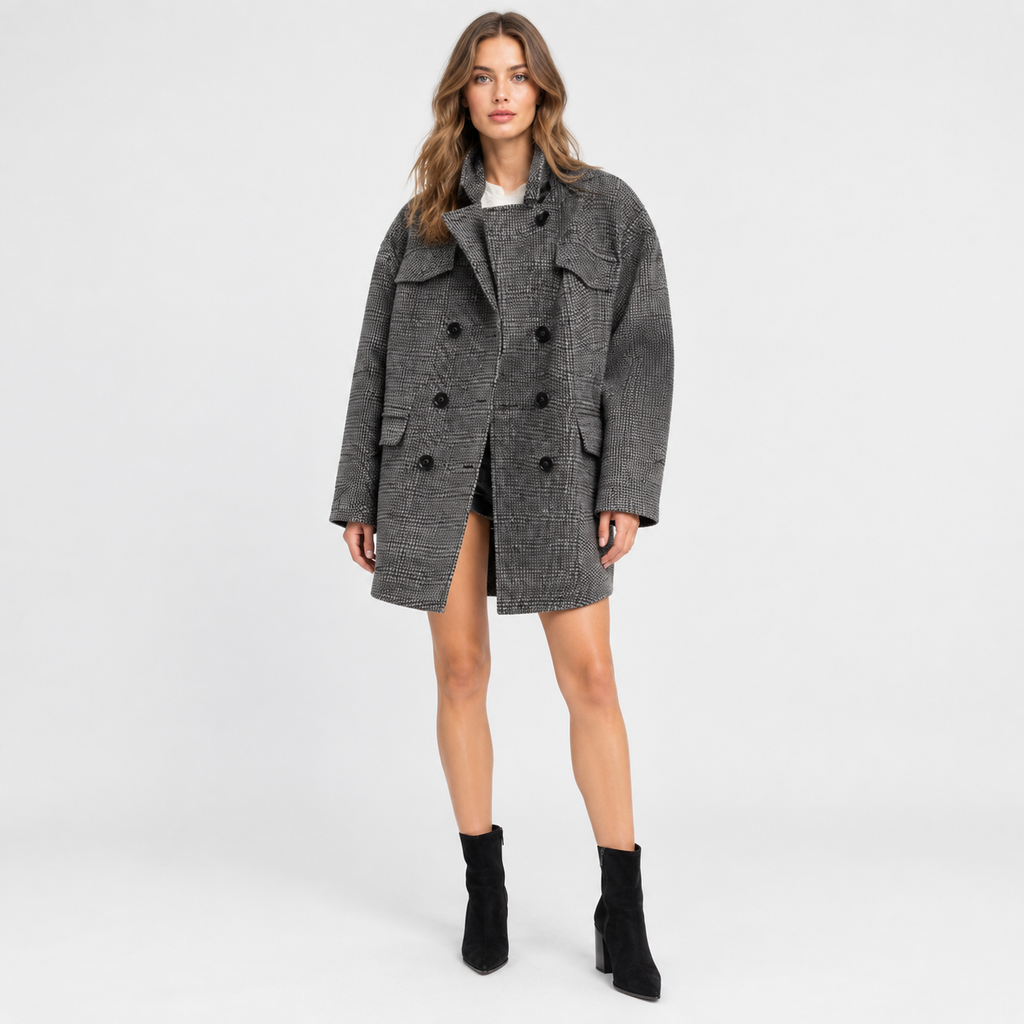 NAJAS | Women’s Wool Blend Coat Double Breasted Plaid British Style Jacket
