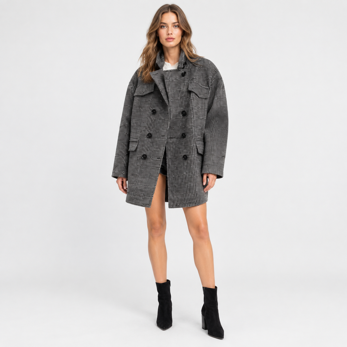 NAJAS | Women’s Wool Blend Coat Double Breasted Plaid British Style Jacket
