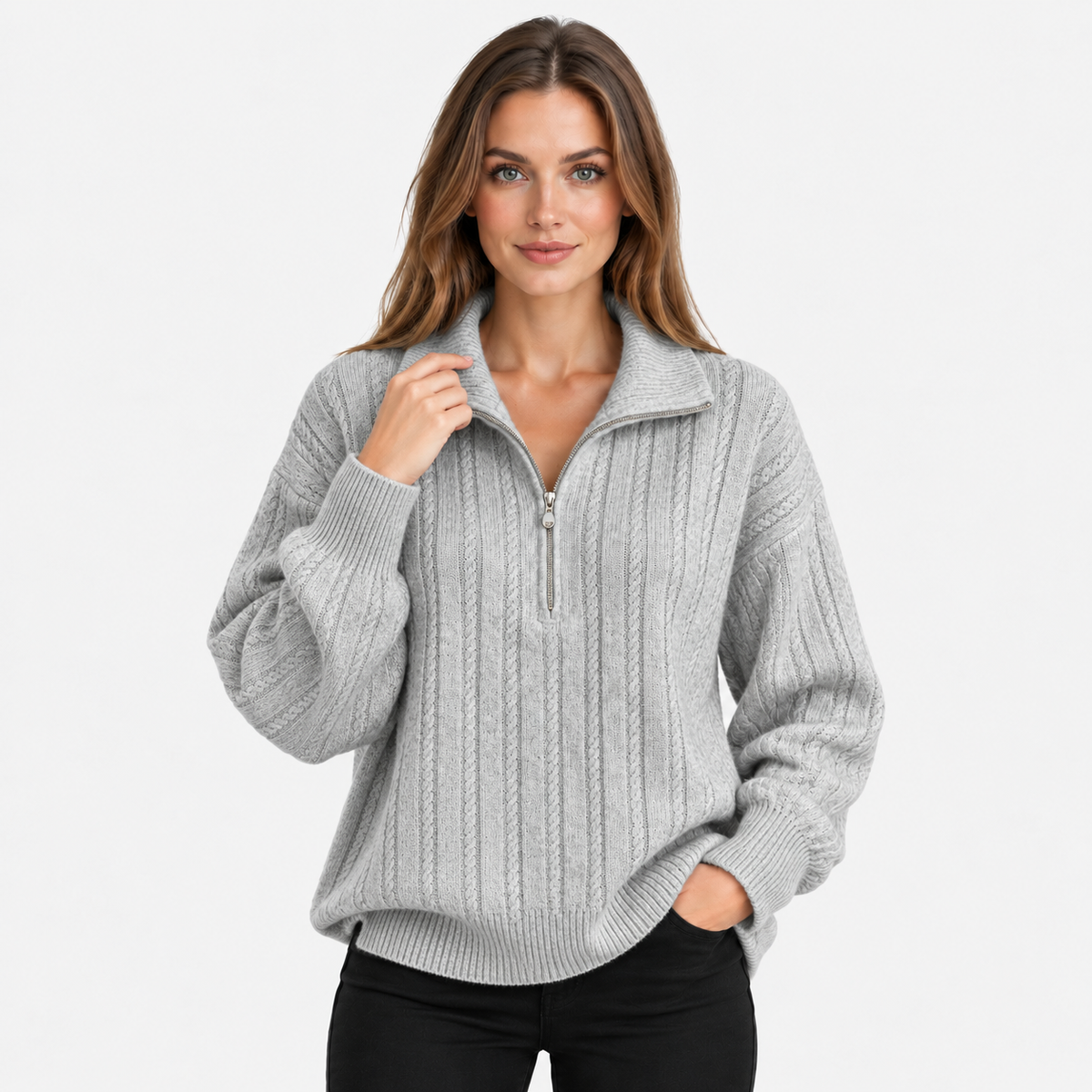 NAJAS | Women’s Knit Sweater Zip Up Pullover Thick Warm Casual Top