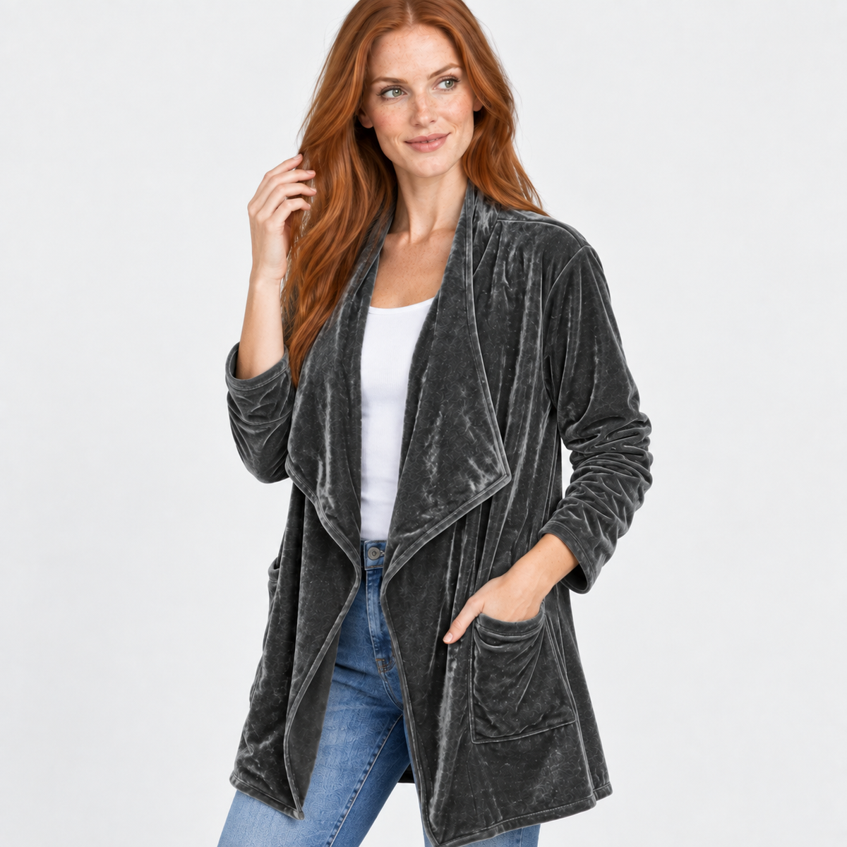 NAJAS | Women’s Long Velvet Overcoat Evening Casual Style Wear