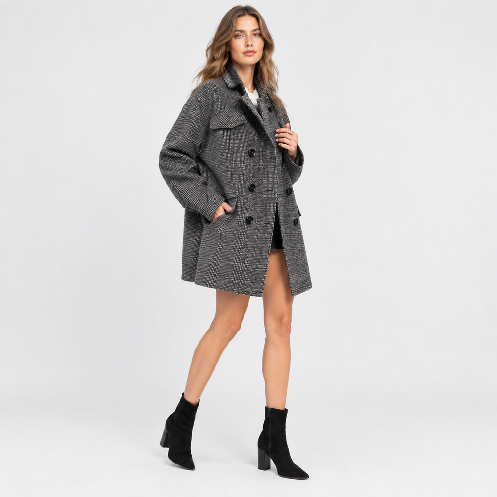 NAJAS | Women’s Wool Blend Coat Double Breasted Plaid British Style Jacket