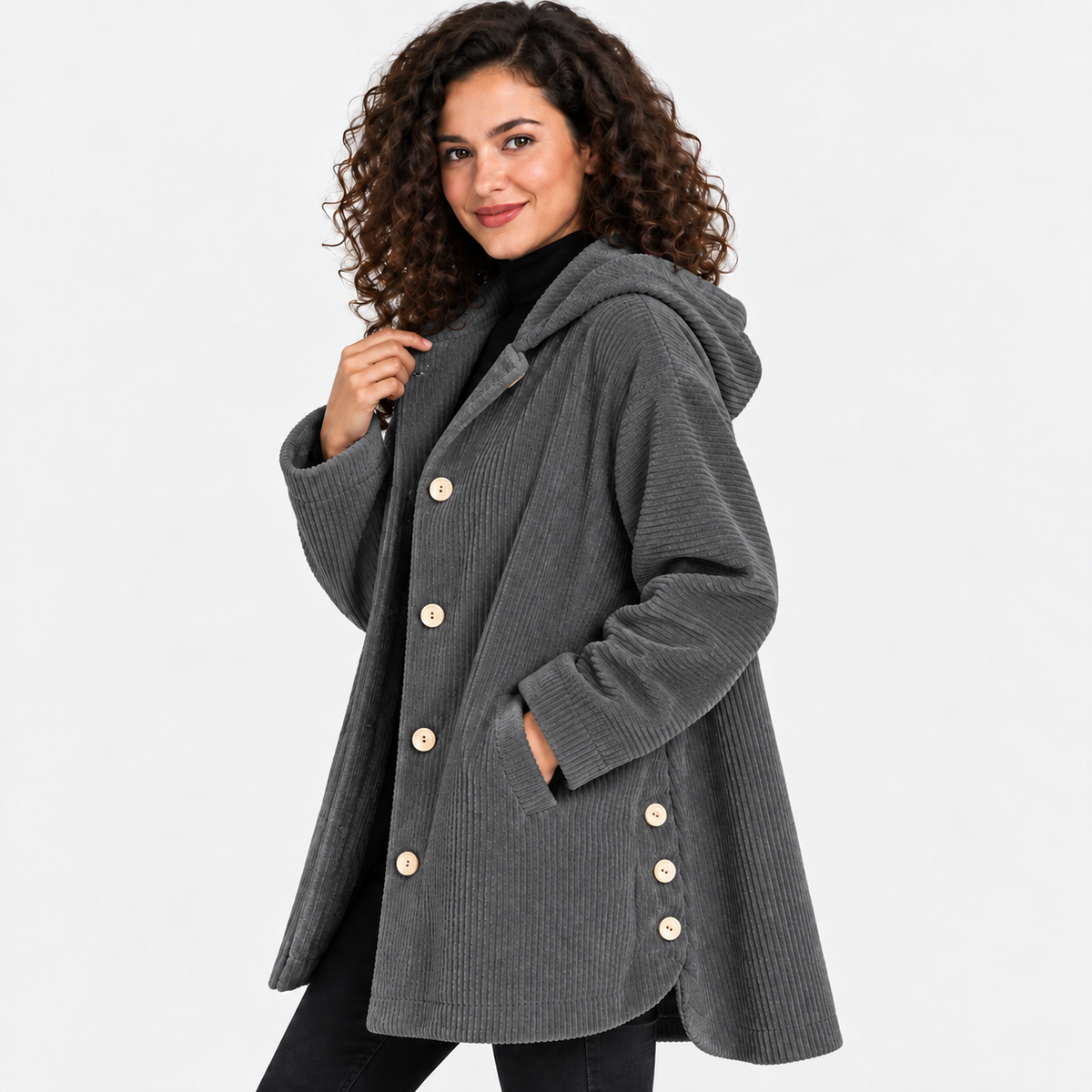 NAJAS | Women’s Corduroy Jacket Hooded Warm Pocket Fall Winter Coat